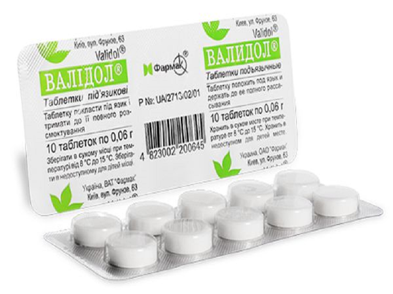 Валідол таблетки сублінгв. по 0.06 г №10